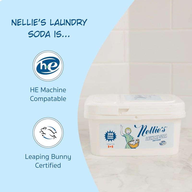 Nellie's مسحوق غسيل نيللي - مسحوق منظف مركز - 200 غسلة - لطيف على البشرة والبيئة - خالي من العطور - (صنع في كندا) - Image 2